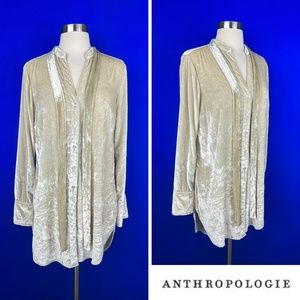 |•MAEVE•| Anthropologie Crushed Velvet Button Down Tunic With Tie